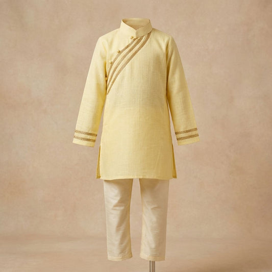 Light Purple Cotton Kota Doria Kurta Set For Kids Boy