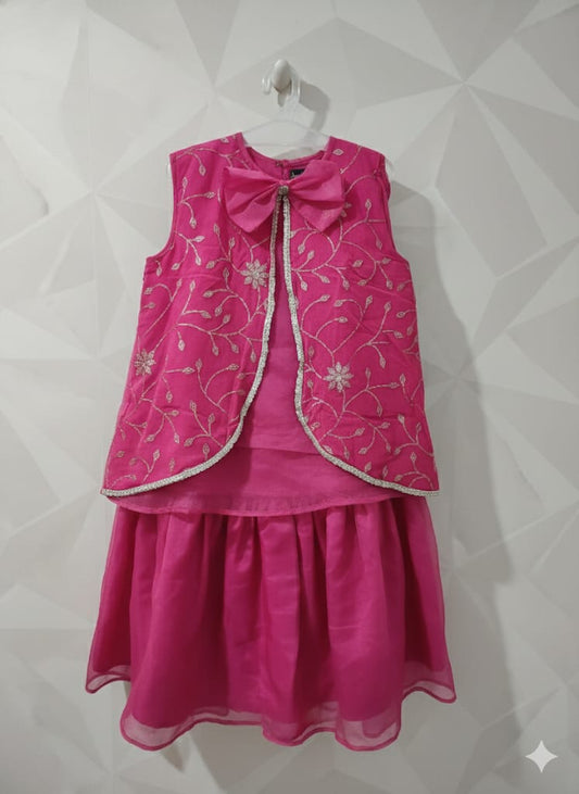 Hot Pink Cotton Sharara Set For Kids Girl