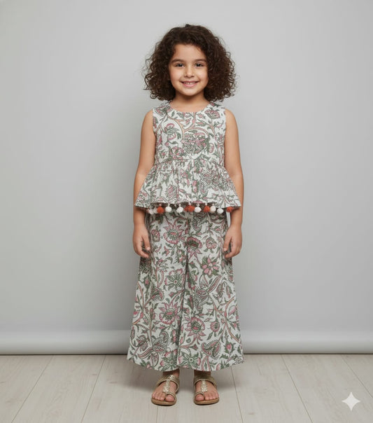 Multicolor Cotton Veg Printed Tissue Coord Set For Kids Girl