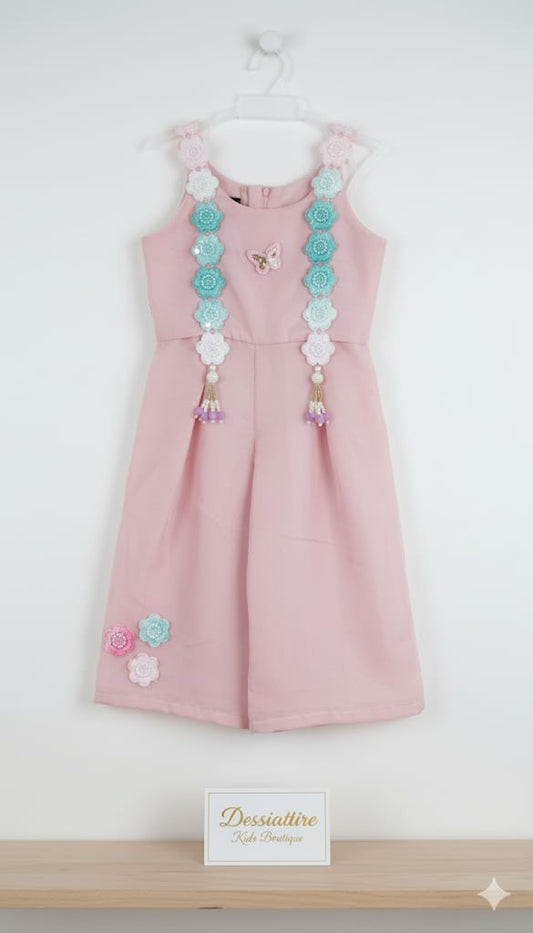 Light Pink Cotton Organza Coord Set For Kids Girl