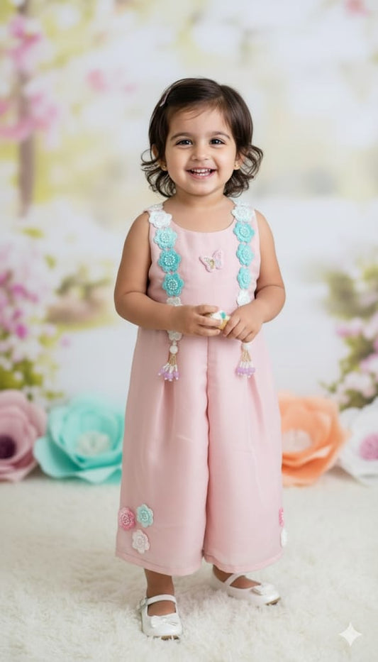 Light Pink Cotton Organza Coord Set For Kids Girl